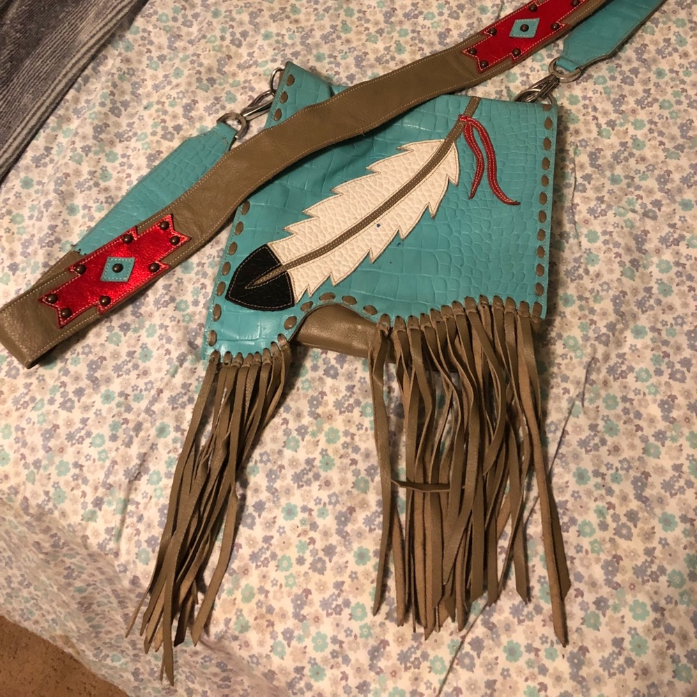 Crossbody fringe feather purse